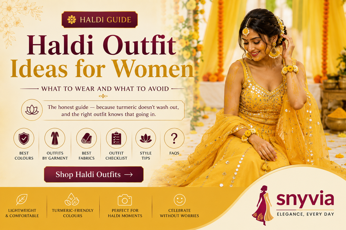 Haldi outfit ideas for women featuring a yellow festive lehenga with floral jewellery and styling tips for a traditional Indian haldi ceremony  Snyvia