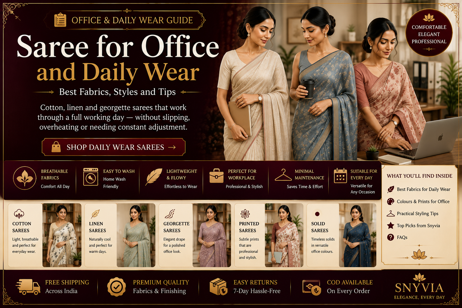 Best Office Wear Sarees for Women | Snyvia