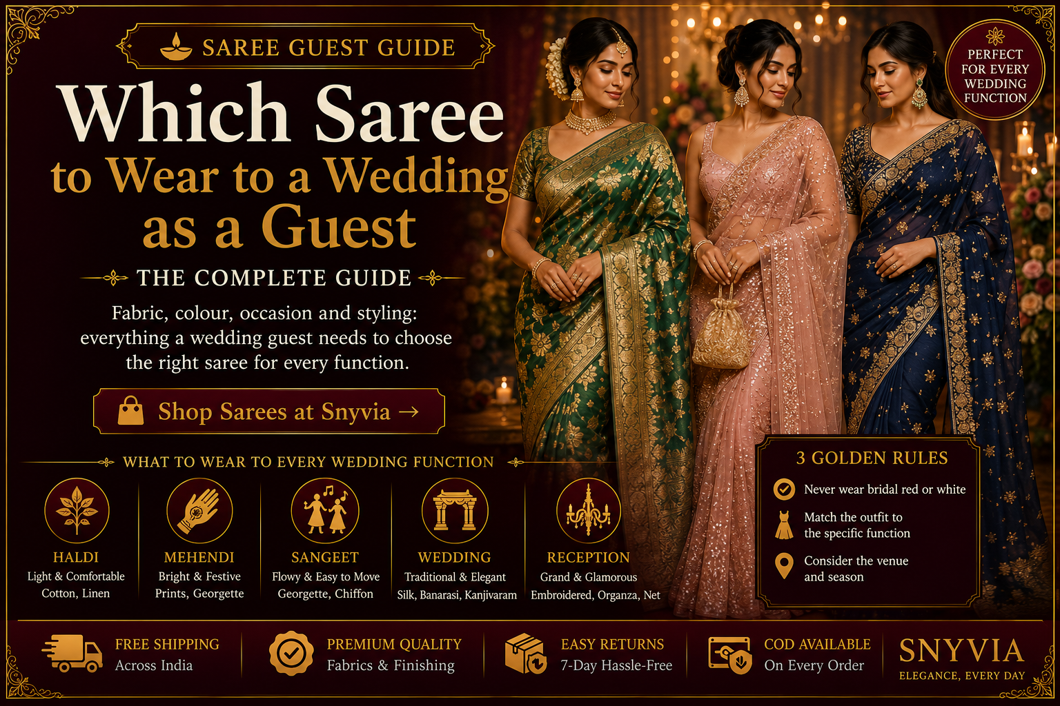 Saree for Wedding Guest: Which Fabric and Colour | Snyvia