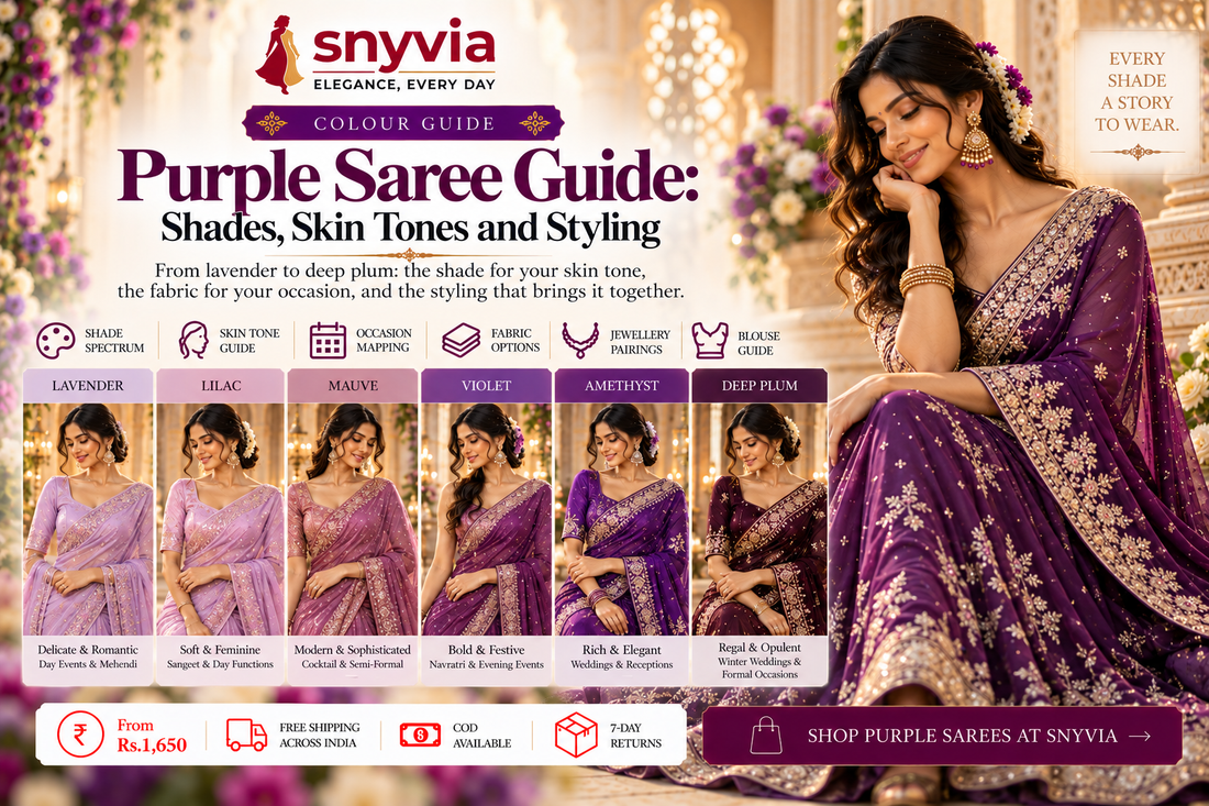 Purple Saree Guide: Shades, Skin Tones, Fabrics and Occasion Styling