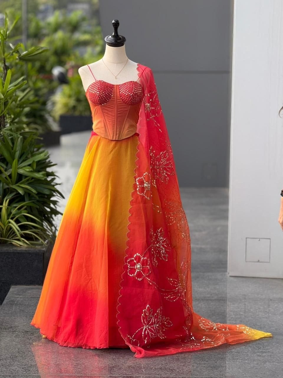 Exclusive Corset Lehenga - Fire Ombre