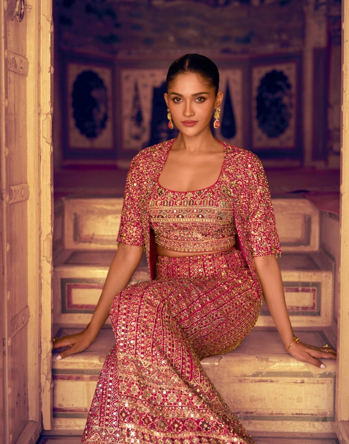 Mehfil Top with Shrug and Palazzo Complete Designer Set