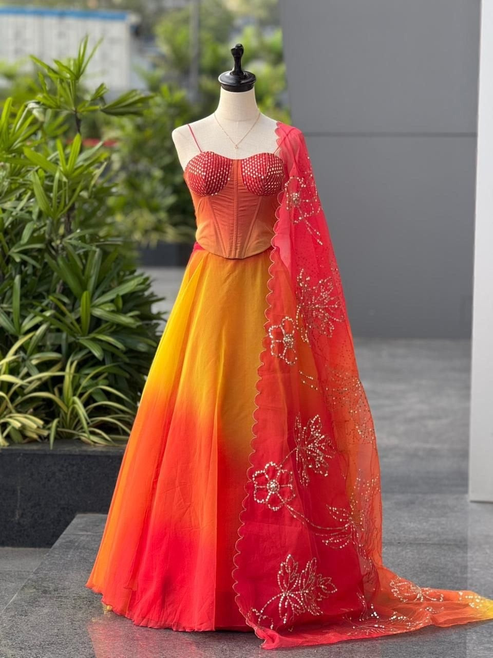 Exclusive Corset Lehenga - Fire Ombre