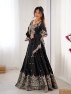 Black Mughal Arch Embroidered Lehenga Choli Set | Coding Dori Thread & Sequence Work | Semi-Stitched