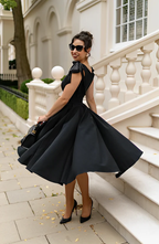 Bow Strap Without Cane Black Midi Dress