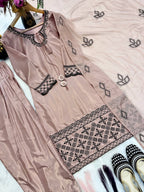 Dusty Pink Embroidered Crep Silk Kurta with Farshi Salwar & Dupatta Set