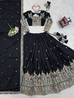 Black Mughal Arch Embroidered Lehenga Choli Set | Coding Dori Thread & Sequence Work | Semi-Stitched