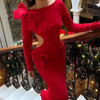 Triple Bow Red Long Dress