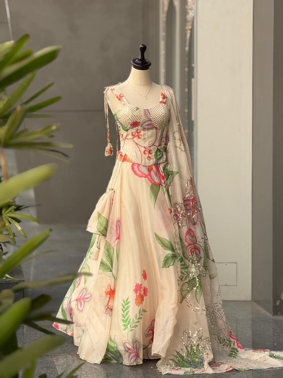 Exclusive Corset Lehenga - Ivory Floral Garden