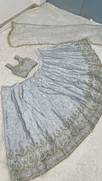 Ice Blue Embroidered Lehenga Choli Set with Net Dupatta