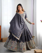 Black Mughal Arch Embroidered Lehenga Choli Set | Coding Dori Thread & Sequence Work | Semi-Stitched