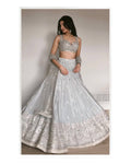 Ice Blue Embroidered Lehenga Choli Set with Net Dupatta