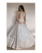 Ice Blue Embroidered Lehenga Choli Set with Net Dupatta