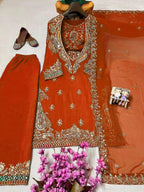 Chinon Kurti Blouse Pant & Dupatta Set |  Wedding Ethnic Wear