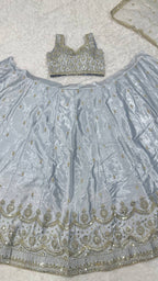 Ice Blue Embroidered Lehenga Choli Set with Net Dupatta