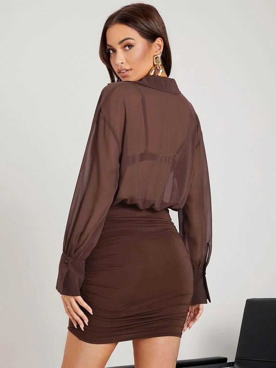 Stylish Pair Two Piece Shirt Dress - Snyvia