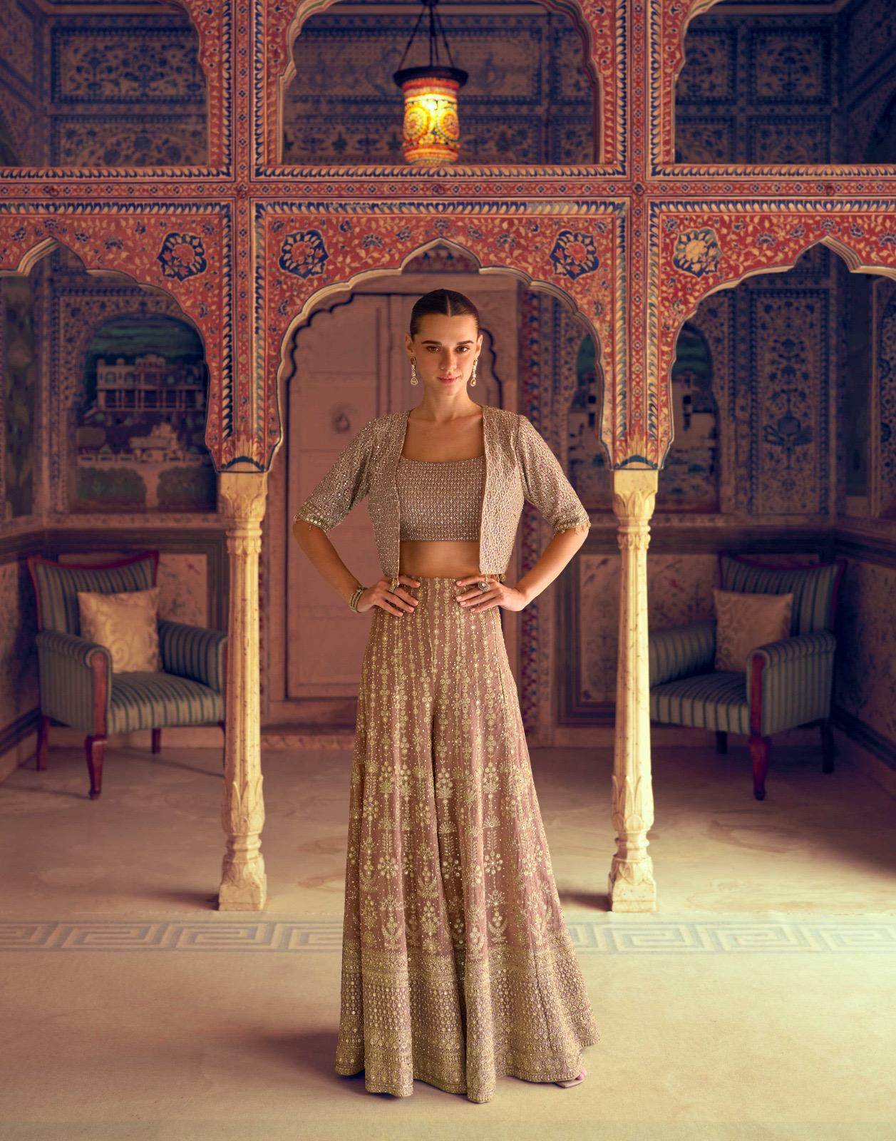 Mehfil Top with Shrug and Palazzo Complete Designer Set