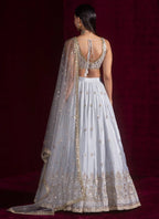 Ice Blue Embroidered Lehenga Choli Set with Net Dupatta