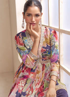 Noor Mahal Suit Set Digital Print With Embroidered Work