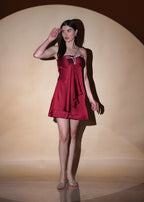 Maroon Satin Butterfly Drift Mini Dress - Snyvia