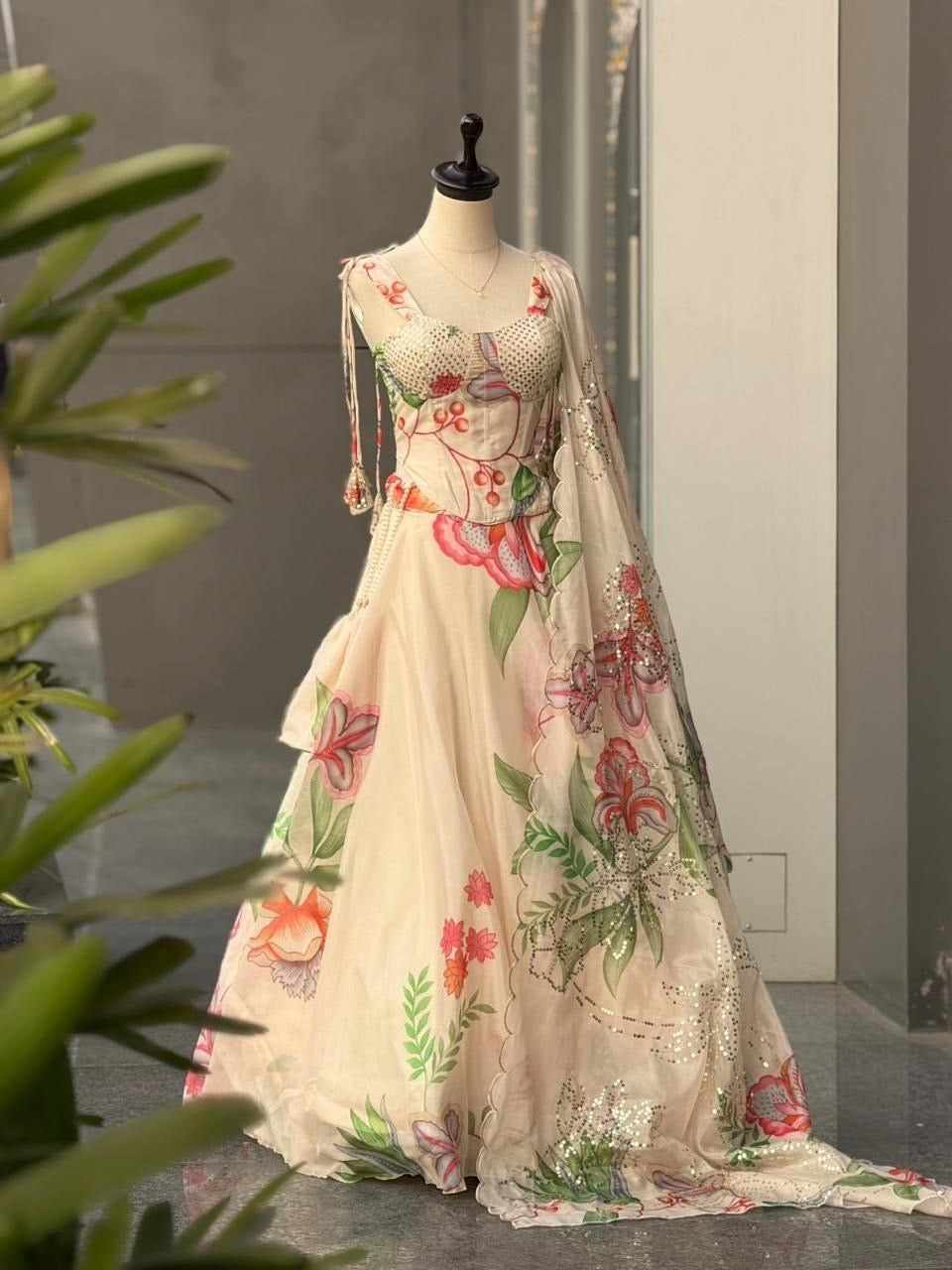 Exclusive Corset Lehenga - Ivory Floral Garden
