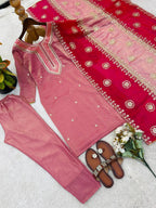 Fendi Silk Embroidered Kurti Set with Pant and Dupatta