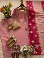 Fendi Silk Embroidered Kurti Set with Pant and Dupatta