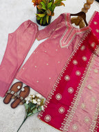 Fendi Silk Embroidered Kurti Set with Pant and Dupatta
