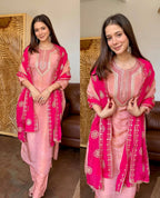 Fendi Silk Embroidered Kurti Set with Pant and Dupatta