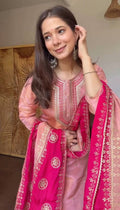 Fendi Silk Embroidered Kurti Set with Pant and Dupatta