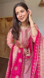 Fendi Silk Embroidered Kurti Set with Pant and Dupatta