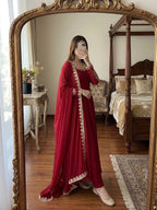 Fox Georgette Embroidered Gown with Palazzo and Dupatta