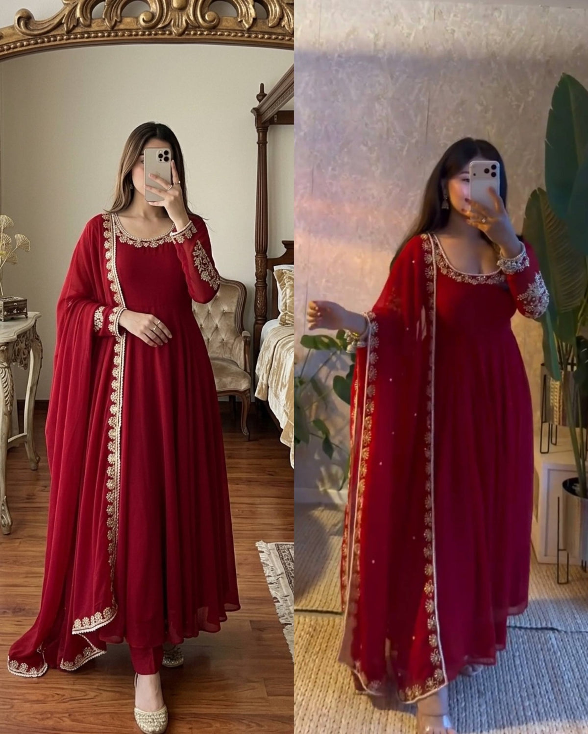 Fox Georgette Embroidered Gown with Palazzo and Dupatta