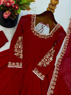 Fox Georgette Embroidered Gown with Palazzo and Dupatta