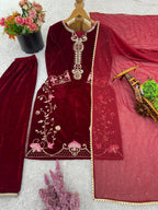 Trending Velvet Kurta Plazzo Set with Dupatta