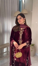 Trending Velvet Kurta Plazzo Set with Dupatta