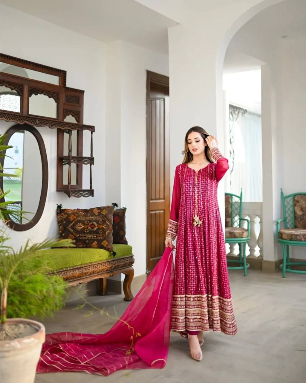 Designer Party Wear Gown with Pant & Dupatta Set