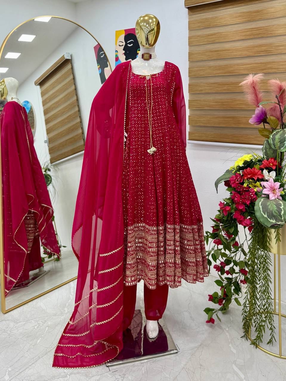Designer Party Wear Gown with Pant & Dupatta Set