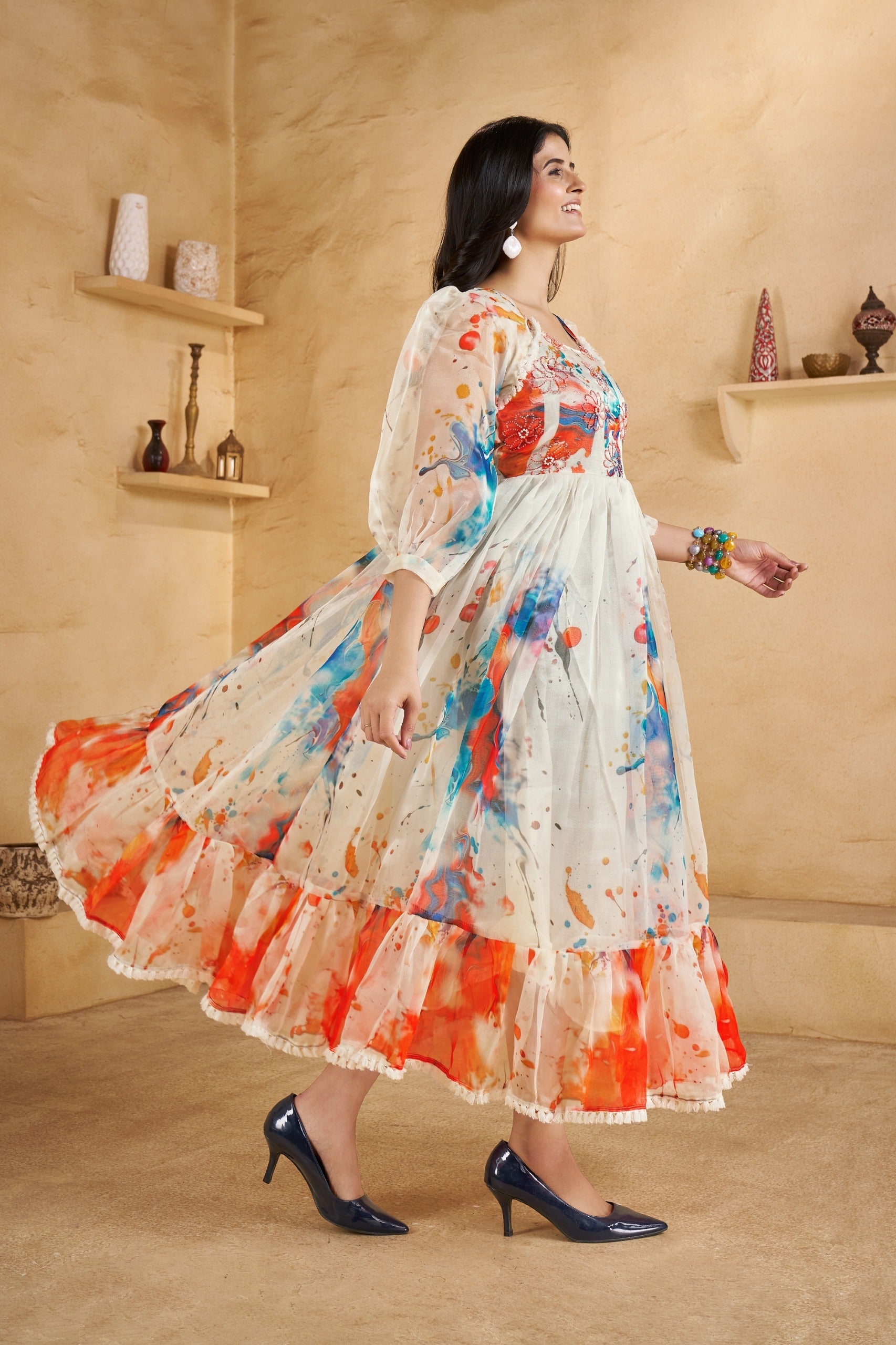 Soofy-Long Western Wear One Piece Dress