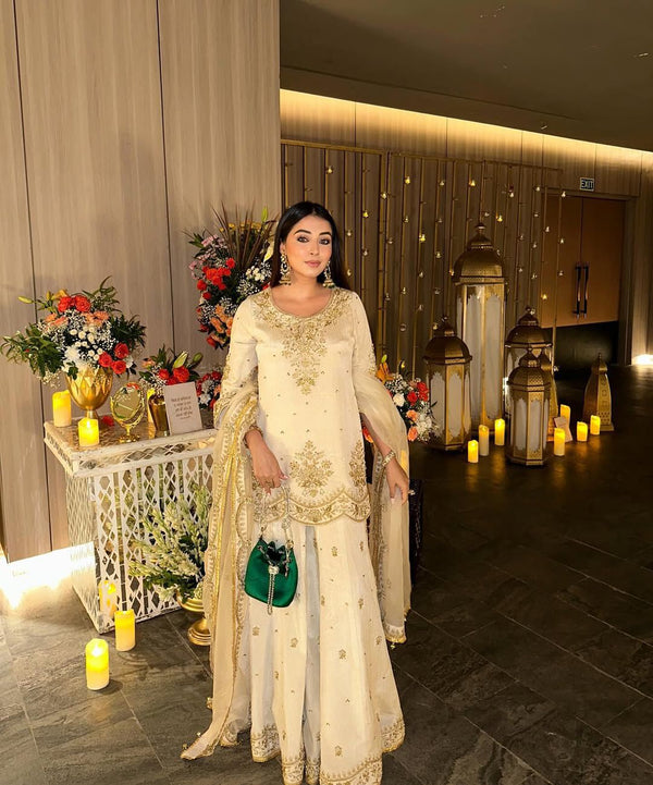 Luxury Zari Embroidery Sharara Suit - Eid sharara dresses for women