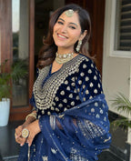 Velvet Plazzo Kurta Set with Zari Embroidery