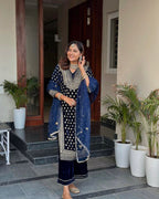 Velvet Plazzo Kurta Set with Zari Embroidery