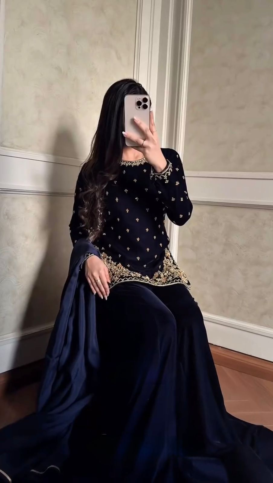 Designer Velvet Winter Suit with Hand Embroidery