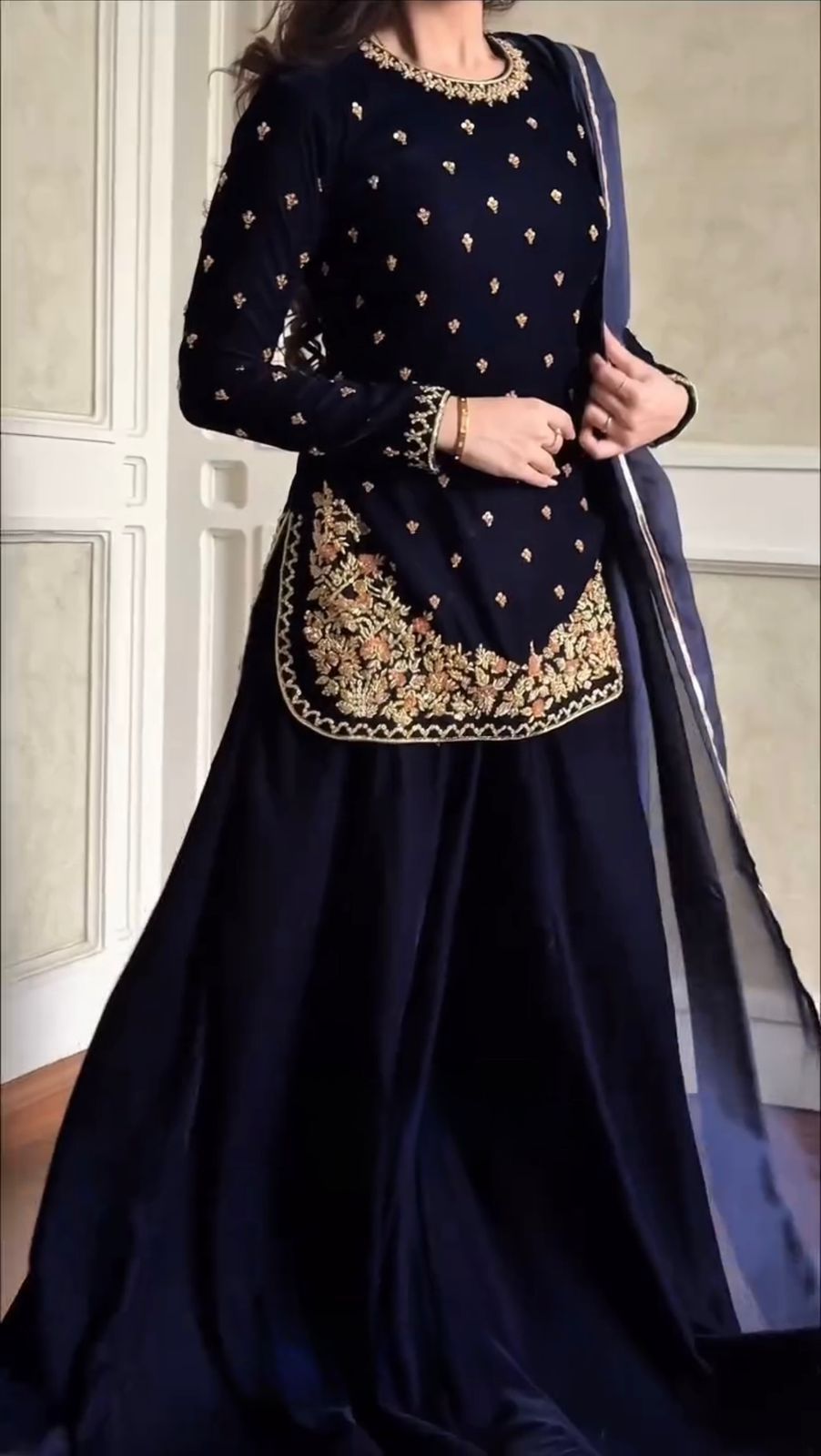 Designer Velvet Winter Suit with Hand Embroidery