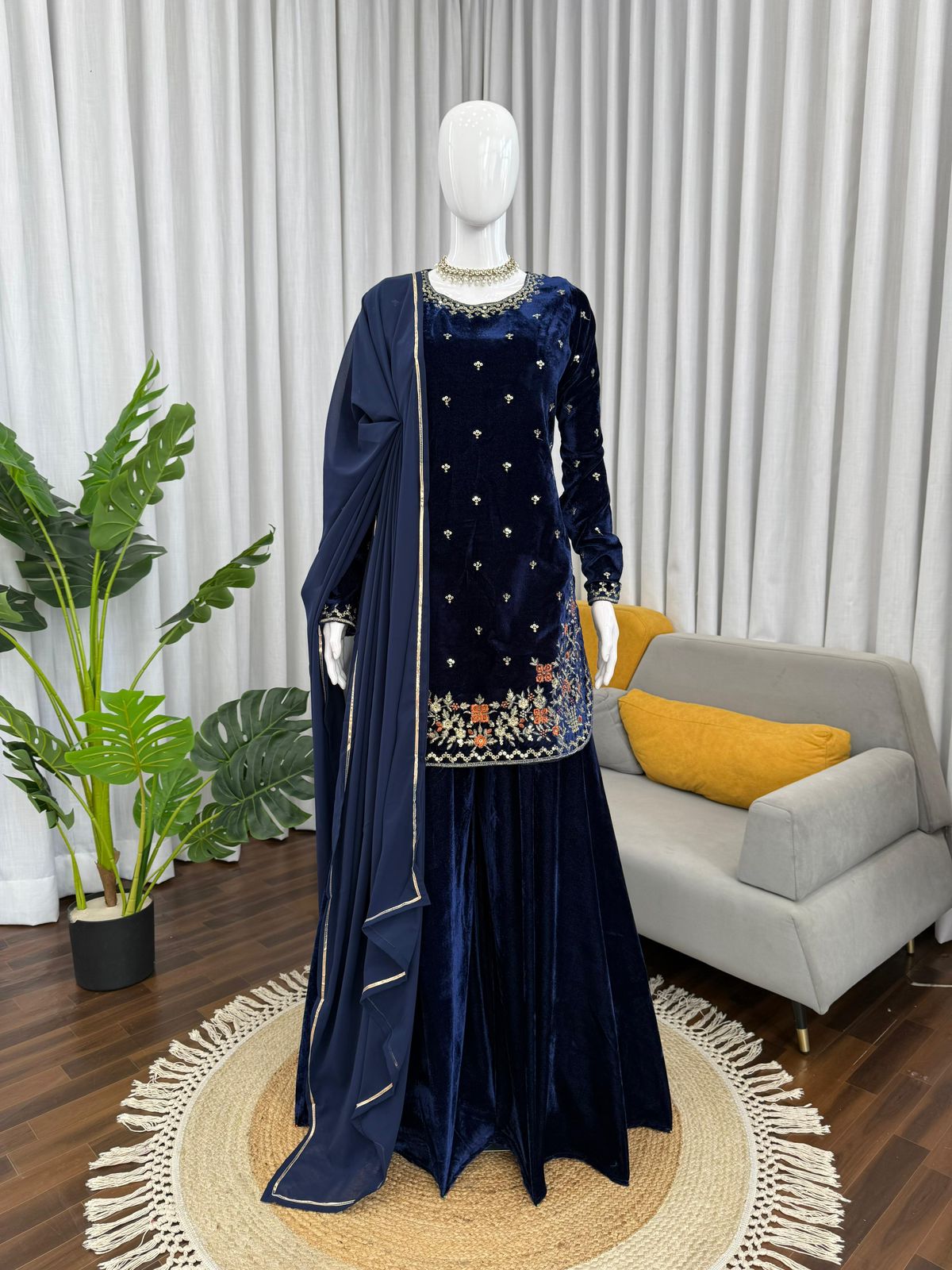 Designer Velvet Winter Suit with Hand Embroidery