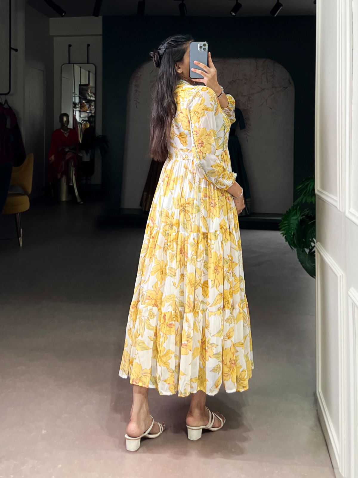 Yellow Studio Flower Print Dress