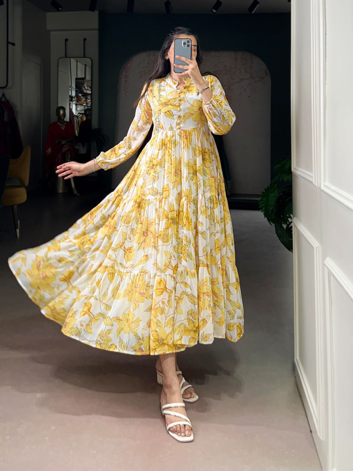 Yellow Studio Flower Print Dress