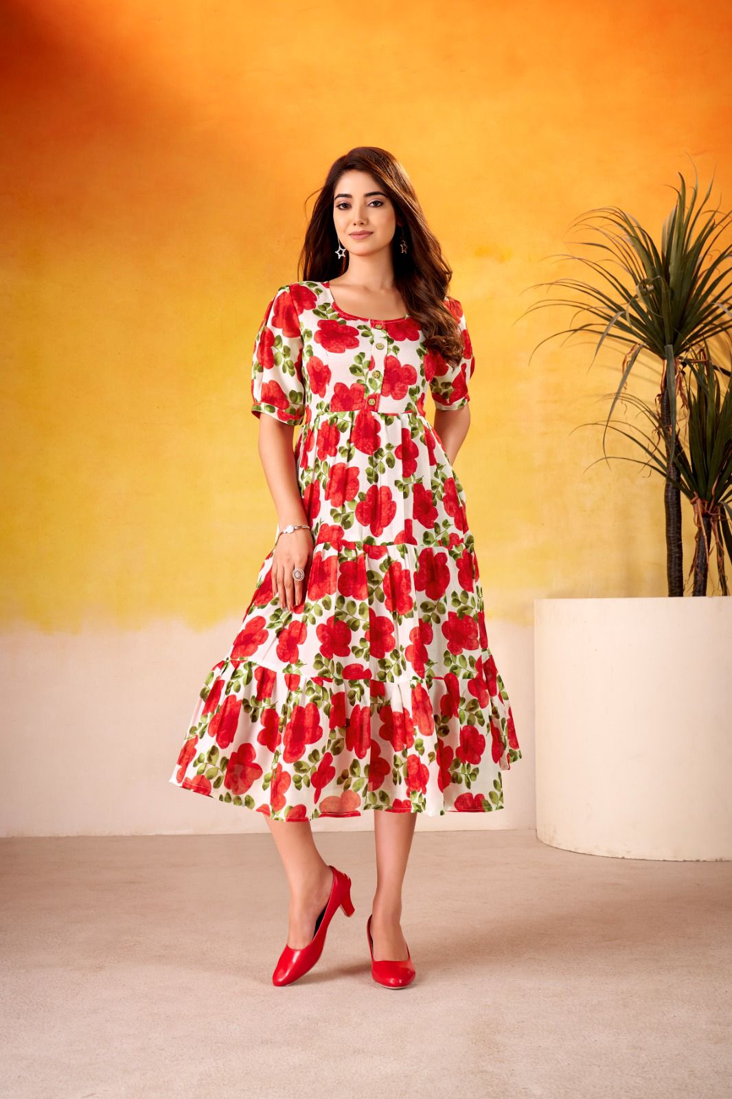 Cyraa Red Western One Piece Dress