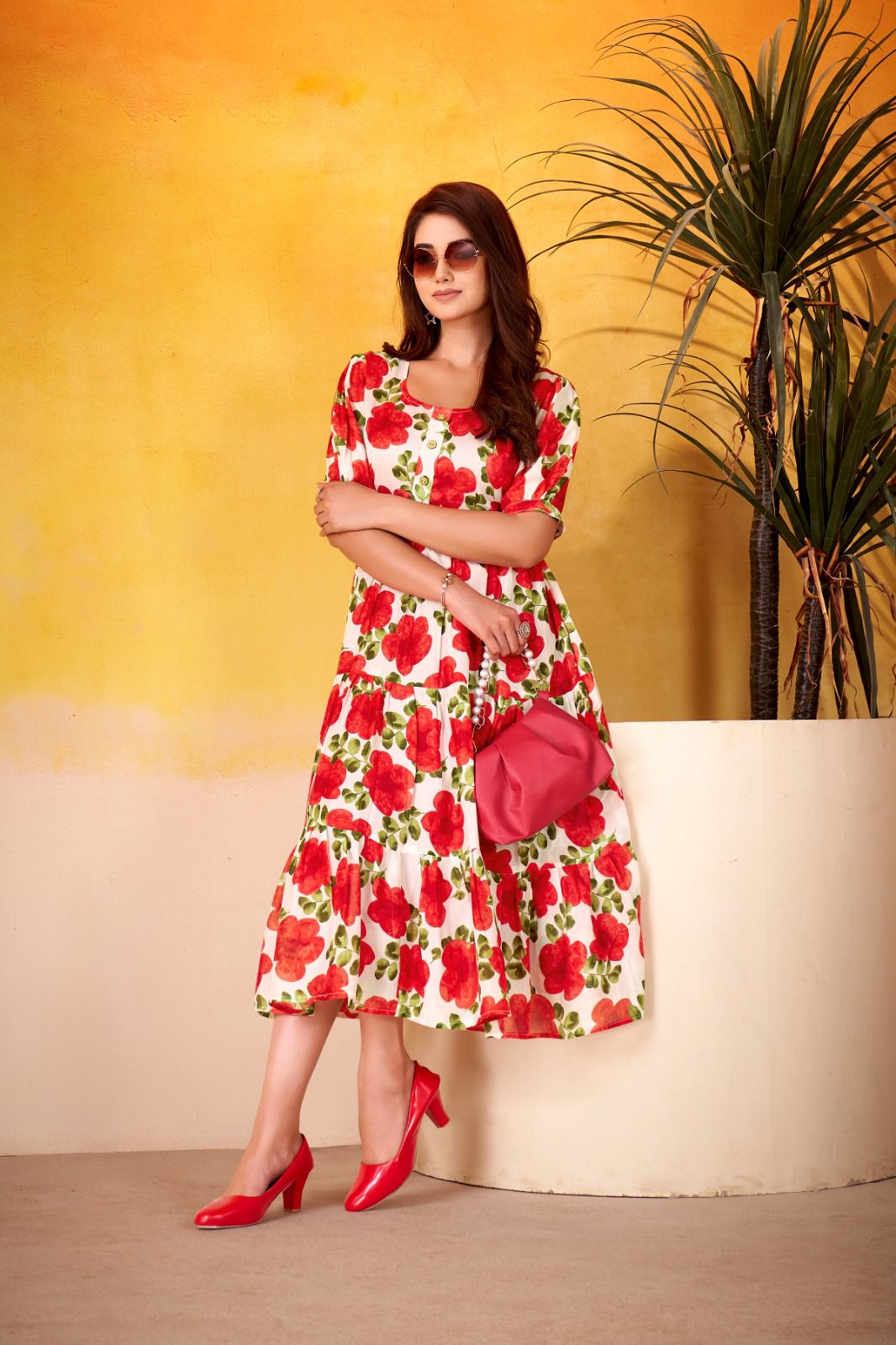 Cyraa Red Western One Piece Dress
