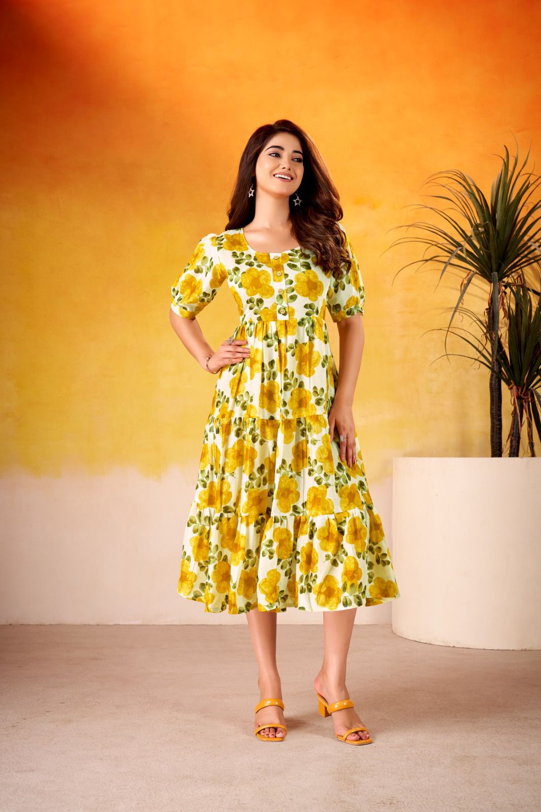 Cyraa Yellow Western One Piece Dress